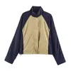 Moda de comercio exterior para mujer 2026 estilo europeo y americano ajuste holgado chaqueta con cremallera y cuello alto bloques de color conjunto de pantalones F612785