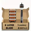 Barbeador manual de seis lâminas para homens com lâminas de aço inoxidável dupla face e um cabo de metal antiderrapante - um best-seller popular transfronteiriço