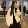 Chamarra holgada de estilo coreano, versátil, sin cuello, con un diseño único, perfecta para otoño, nueva moda para mujer, top tipo chamarra de béisbol