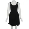 Vestido de Verano de Color Sólido Transfronterizo Europeo y Americano para Mujer, Ajustado, Elegante, Sin Espalda, Fruncido, Irregular, Venta al por Mayor