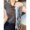 Bufanda de Seda de Diseño Retro de Alta Gama con Estampado Floral de Puntos para Mujer, Accesorio de Cuello de Nicho para Verano con Decoración de Cordón con Cuentas