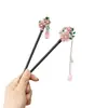 Horquilla china rosa delicada estilo palacio horquilla de madera horquilla con borla retro dinastía Han horquilla para cheongsam joyería para mujer