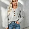 Estilo Europeu Estação Independente Botão Malha Solta Manga Longa Cor Sólida Suéter Feminino Outono Inverno Novo Casual Top