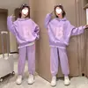 Conjunto de Dos Piezas de Sudadera y Pantalón de Chándal Estilo Coreano para Niñas 2025 Nueva Moda Conjunto Holgado de Top y Pantalones Harem para Niños Mayores Moderno