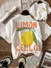 Camiseta casual de mujer con estampado de limón, cuello redondo, manga corta