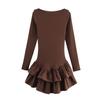 Vestido feminino de malha com gola redonda e mangas compridas costurado, cor sólida, estilo europeu e americano, tendência, novo, transfronteiriço, novo