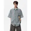 Camisa de cuadros para hombre, manga corta, top versátil para adolescentes, estilo americano retro simple, camisa casual de moda, corte holgado, talla grande