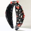 Nova Faixa de Halloween Feminina Teia de Aranha Crânio Padrão Acessórios de Cabelo Distintivo Frisado e Diamante Moda Faixa de Férias