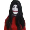 Máscara de Halloween Guion Fiesta de Asesinato Cabello Negro Cubrecabezas Capucha de Grito Látex Horror Diablo Máscara de Fantasma Femenino