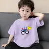Camiseta Base Infantil de Algodão Puro, Manga Curta, Gola Redonda, Estilo Coreano, Soltinha e Fina para Meninos, com Estampa Estilosa