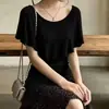 2026 Puro Deseo Versátil Color Sólido Simple Verano Volantes Tejido Hueco Top de Verano Delgado Ajustado Top para Mujer