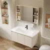 Juego de Gabinetes de Baño de Aluminio Espacial Color Crema con Lavabo de Cerámica Integrado, Estilo Simple