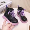 Botas estilo Martin para niña, nueva colección otoño 2026, botas de princesa de charol con dibujos animados para niños mayores, con forro de felpa, diseño de tortuga moderna