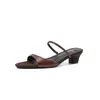 Sandalias de moda de nicho de 4 cm con punta abierta, nuevo estilo verano 2026, punta cuadrada, tacón grueso, sandalias tipo chancla perezosa, sandalias de moda