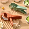 Rebanador de Frutas y Verduras - Cortador de Verduras para Ensaladas con Hoja Afilada de Acero Inoxidable, Operación de un Solo Pulsador, ABS de Grado Alimenticio, Mango Ergonómico, Antiadherente - para Huevos, Fresas, Kiwi, Champiñones - 2 Colores