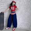 Conjunto de Pantalones de Paracaidista a Capas Estilo Retro Americano y Top Corto de Manga Corta para Niñas Mayores, Moderno Top Corto de Jazz para Danza, Atuendo de Calle para Pasarela