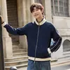 Sudadera con Cremallera de Algodón Color Block, Cuello Alto, Mangas Raglán, Corte Holgado, Tejido Plano de Peso Pesado, Estilo Retro Trendy, Chaqueta Unisex 380g