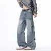 Jeans plisados de estilo americano de calle para hombre, nueva colección otoño 2026, pantalones rectos holgados de pierna ancha con lavado degradado