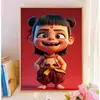 Pintura Colgante Decorativa Divertida de Año Nuevo con Estilo Chino, Nezha el Niño Demonio, Pintura Decorativa Creativa Temática de Dinero, Pintura Divertida