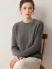 Suéter de malha feminino gola redonda outono e inverno 100% cashmere solto trançado em blocos de cor gola redonda versátil slim-fit pulôver manga longa