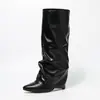 Botas retro de gran venta, botas de tacón grueso con pliegues, que aumentan la altura, botines versátiles sin cordones para mujer, punta redonda, resistentes al desgaste, nuevo modelo Verano 2026