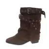 Pantalones Cuadrados Melanoides Pierna Corta Botines Mujer 2026 Nuevo Otoño Gamuza Botas Martin Estilo Páramo Media Pantorrilla Botas de Caballero