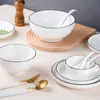 Jingdezhen Cerâmica Conjunto de Tigelas e Pratos Domésticos Tigela e Prato Simples Combinação Louça Cor Sob Esmalte de Luxo Leve Tigela de Arroz Tigela de Sopa Prato