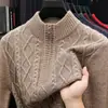 Novos Tricôs Masculinos 2025 Primavera e Outono Novos Tops Casuais de Cor Lisa Tricôs Masculinos Camisas de Base Meia-Gola