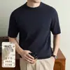 Suéter de malha de manga curta masculino yingao, gola redonda, outono e inverno, textura listrada vertical, estilo old money, caimento justo, suéter masculino cross-border