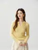 Elegancia Francesa / Nuevo Suéter de Cachemira Otoño e Invierno Top de Cuello Polo para Mujer Suéter de Punto Suave Rayado Capa Base