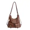 Bolsa Tote Grande de Couro Macio com Múltiplos Bolsos para o Dia a Dia de Mulheres 2025 Verão Vintage Versátil Tendência Ombro Transversal