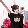 Camiseta Negra de Manga Corta de Seda Helada Estilo Hong Kong para Niñas Verano Nuevo Estilo para Mujer Vintage Holgada Adelgazante Look Cool Top Camiseta