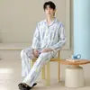 Algodón PuroPijama para Hombre Primavera y Otoño Camisa de Manga Larga Cuello Camisero Botón Abierto Holgado Conjunto para Estar en Casa Casual Modelo Nuevo 2026