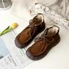 Sapato de Couro Artesanal de Couro de Vaca Forrado com Lã de Algodão para Mulheres no Inverno Quente Estilo Florestal Costurado à Mão Botas de Algodão Sola Macia Sola Grossa Inverno Novo