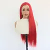 Peruca de renda de área grande 13*6 transfronteiriça nova, aplique de cabelo vermelho longo liso com repartição central, em estoque de fábrica