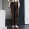 81107 # Outono / Inverno Novo Sem Embaraço Linha Vestindo Calças de Café Quente Cintura Alta Engrossado Lixamento Interno Calças Barbie Quentes para As Mulheres