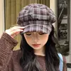 Gorra Octagonal de Cuadros Estilo Japonés para Otoño e Invierno para Mujer, Boina Vintage para Adelgazar la Cara, Versátil Informal, Moderna
