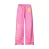 Calça moletom casual feminina estilo rua americana, estampa cruzada, novo modelo verão 2026, modelagem solta, calça pantalona reta moderna