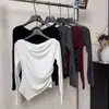 Camiseta Casual Irregular de Manga Longa Off-Shoulder Estilo Ins Slim-Fit Versátil Regular