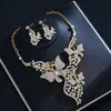 Collar de flor colorida con pedrería de alta gama de Europa y América y juego de pendientes de mariposa accesorios para vestido de novia venta al por mayor