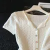 Cárdigan de punto trenzado simple y versátil con cuello en V estilo coreano, top de punto de manga corta para mujer, verano 2026, elegante, ligero, top adelgazante
