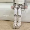 Meias infantis no atacado, meias quentes de outono e inverno para meninas, meias slouch xadrez retrô com laço, meias de tricô para panturrilha