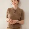 Suéter de Cachemira con Cuello Polo Otoño e Invierno Camiseta de Manga Corta para Mujer Camisa de Punto para Vestir por Capas Cachemira Retorcida de Manga Corta Estilo Preppy