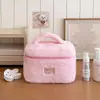 Bolso de felpa estilo Ins, bolsa de cosméticos de viaje de gran capacidad, organizador de cuidado de la piel portátil, linda bolsa de aseo de felpa