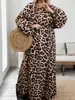 Comercio exterior transfronterizo europeo y americano talla grande otoño 2026 nuevo elegante vestido de longitud media con cuello redondo y estampado de leopardo