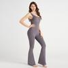 Macacão de Yoga Micro-flare Vazado Slim-fit Costas Bonitas Sem Marcas Alta Elasticidade Gola Redonda Traje Fitness Traje Esportivo Justo