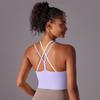 Nueva ropa interior deportiva de nailon cepillado de doble cara con espalda de color sólido y doble capa cruzada, ropa para correr, fitness y yoga para mujer