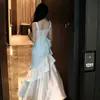 Bata de Mañana Femenina Vestido de Dama de Honor de Novia Vestido para Brindis de Boda Falda Larga Vestido de Cintura con Tirantes Rojo de Alta Gama Verano