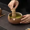 Conjunto de Quatro Peças de Cerâmica Grossa para Matcha Tigela de Chá de Cerâmica Suporte para Batedor de Matcha Acessórios para Batedor de Matcha Conjunto com Caixa de Presente