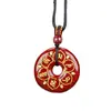 Colgante de Hebilla de Seguridad Dorada de Arena de Cristal Amuletos de Paz Dorados con Cuenta Dzi de Nueve Ojos de Cinabrio Natural Colgante de Fortuna